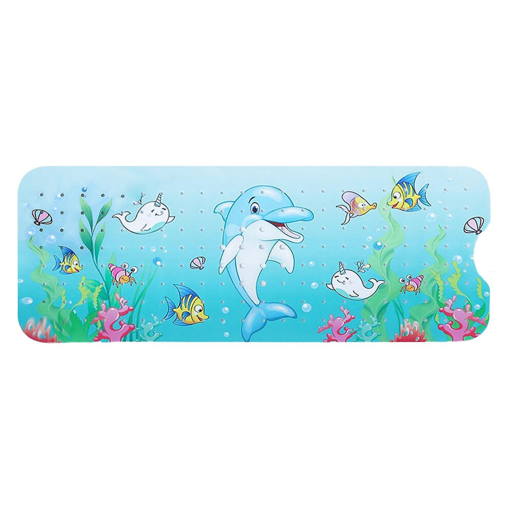(Dolphin, One Size) Bathtub Mat Cartoon Printed Anti-Slip With Drainage Holes Strong Suction Cups Safe Fun Bathing Exper Lucky Step