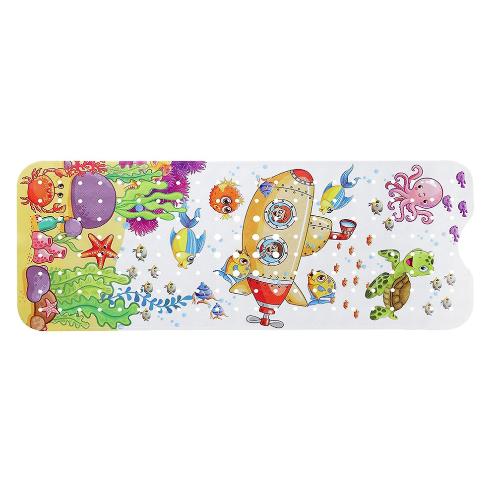 (Fish, One Size) Bathtub Mat Cartoon Printed Anti-Slip With Drainage Holes Strong Suction Cups Safe Fun Bathing Exper Lucky Step