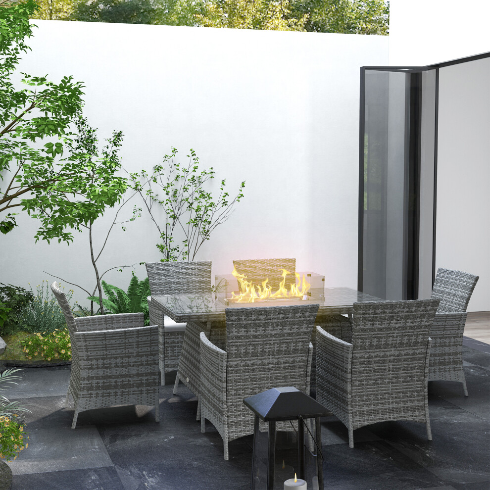 Outsunny Rattan Dining Set With Fire Pit Table And Armchairs, Grey