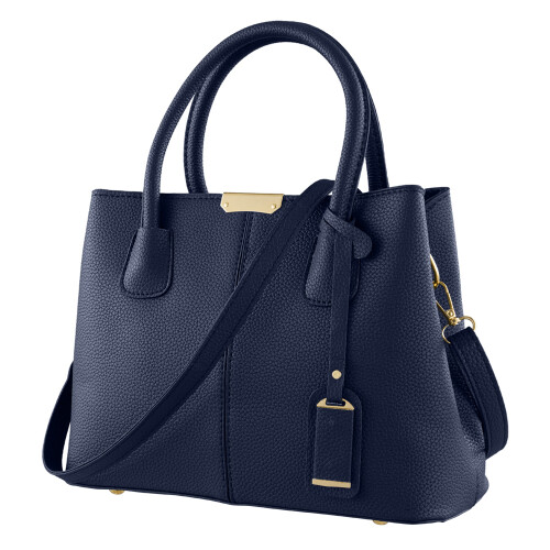Living And Home Blue Classic Lychee Grain Tote Handbag 1