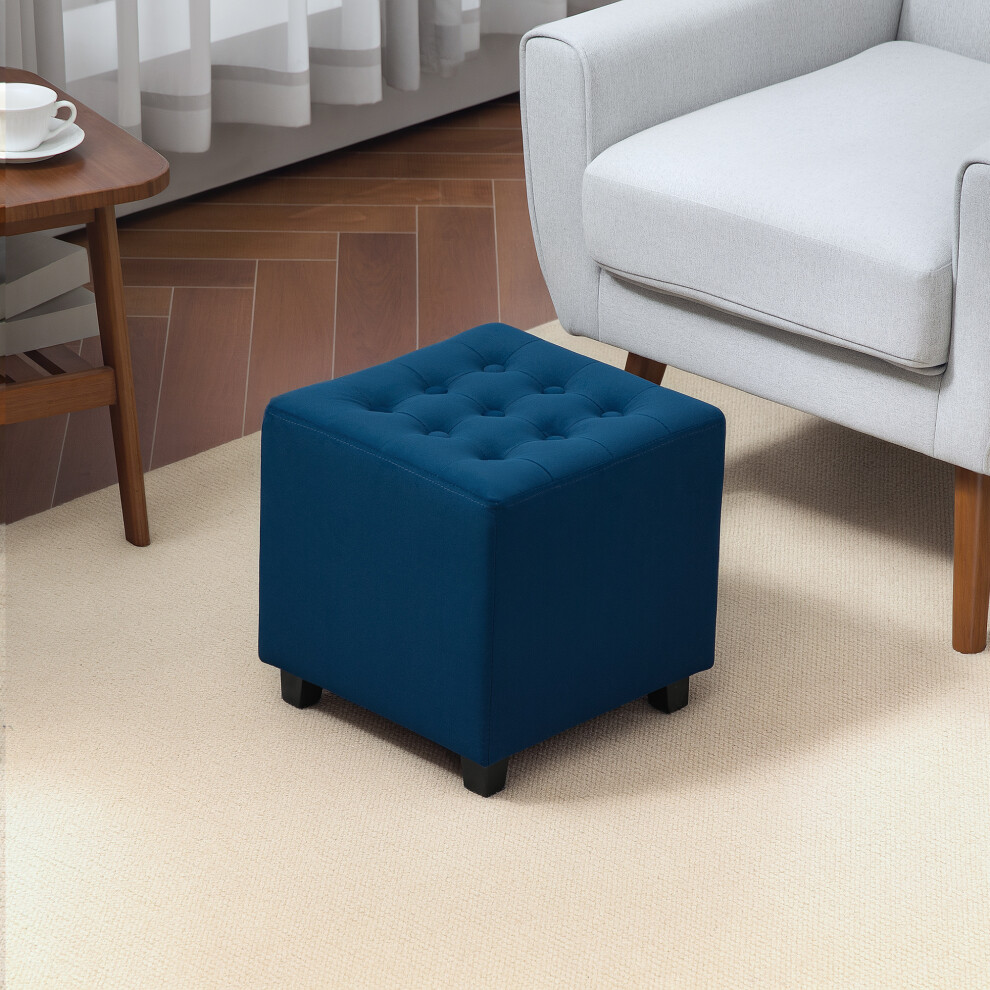 Homcom Square Footstool Small Ottoman With Wood Legs For Bedroom Blue
