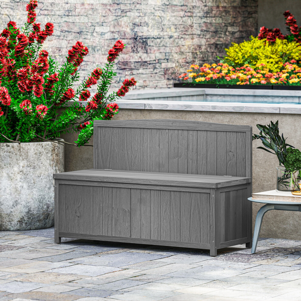 Outsunny Wood Storage Bench for Patio, Outdoor Garden Seating, Grey-image-OPC-PFY992F-NEW