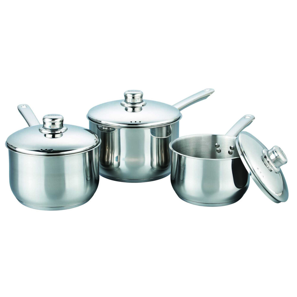 Buckingham 3 Piece Deep Saucepan Set with Stainless Steel Lid Cookware Pan Pot Set Premium Quality Induction Compatible