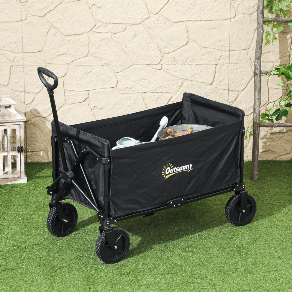 Outsunny 120L Folding Collapsible Wagon with Adjustable Handle, Black