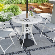 Outsunny 78 cm Round Cast Aluminium Garden Dining Table with Parasol Hole - White (84B-729V00WT)