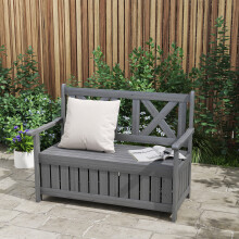Outsunny Wood Storage Garden Bench for Patio Outdoor Seating, Charcoal Grey