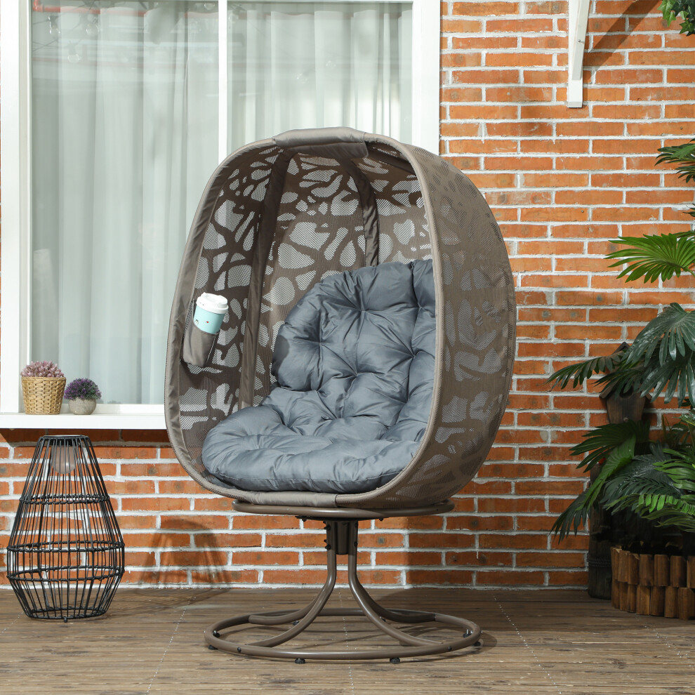 Outsunny Foldable Egg Chair With Cushions, Indoor Outdoor Swivel Lounger, Grey