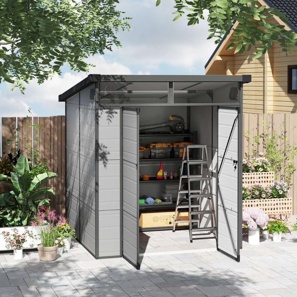 Outsunny 6 X 6ft Plastic Garden Shed With Windows And Air Vents, Light Grey