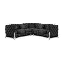 (Black, 5 Seater Corner Sofa) SNOOZE Online Chesterfield 3 and 2 Seater Sofa Sets, Corner Sofas For Living Room, Upholstered Plush Fabric 3 Seater Velvet Sofas