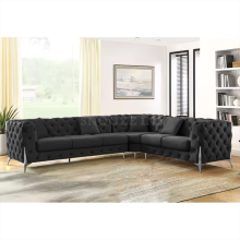 (Black, 6 Seater Left Hand Facing) SNOOZE Online Chesterfield 3 and 2 Seater Sofa Sets, Corner Sofas For Living Room, Upholstered Plush Fabric 3 Seater Velvet Sofas