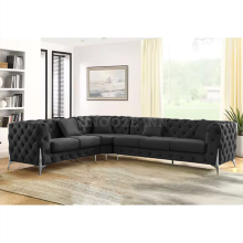 (Black, 6 Seater Right Hand Facing) SNOOZE Online Chesterfield 3 and 2 Seater Sofa Sets, Corner Sofas For Living Room, Upholstered Plush Fabric 3 Seater Velvet Sofas