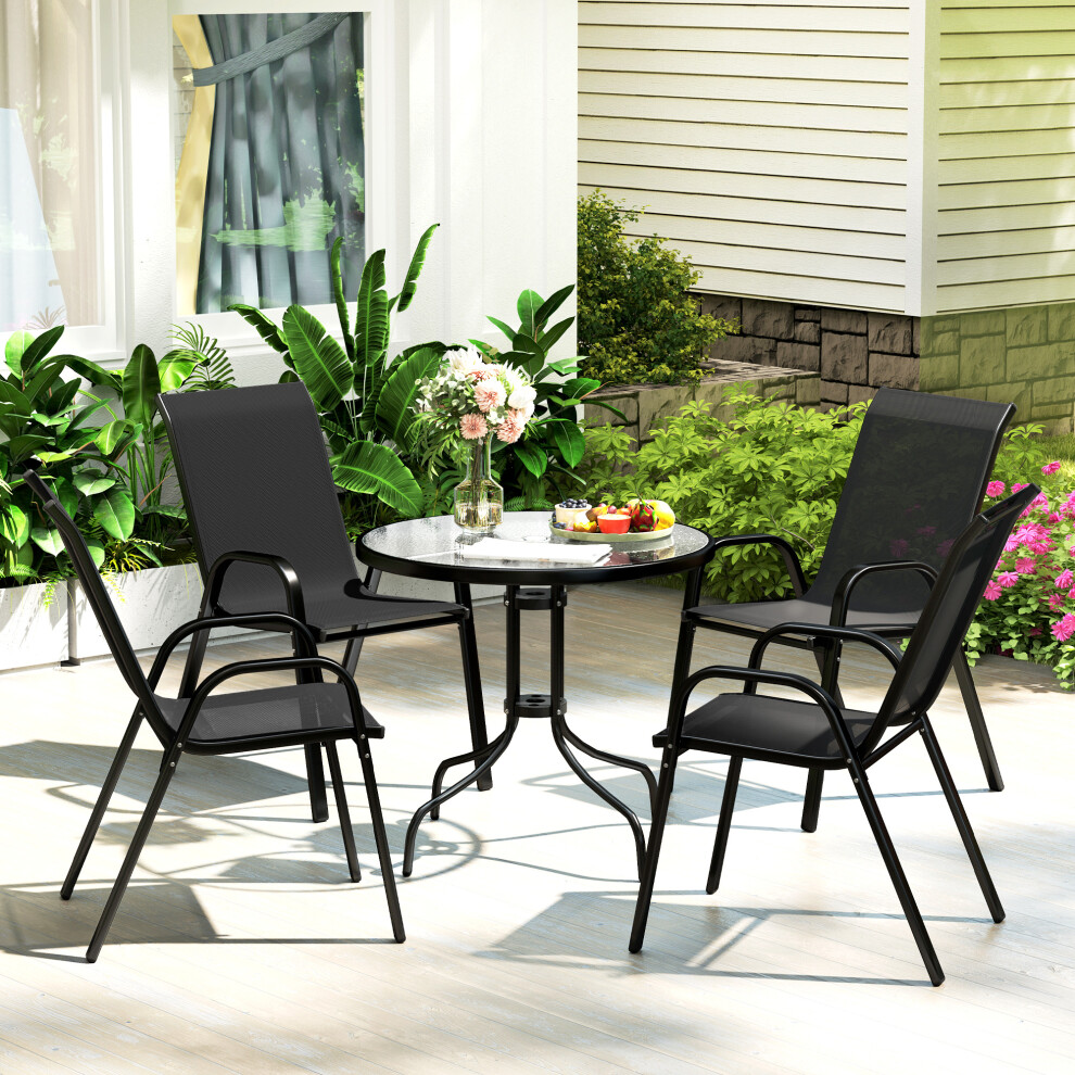 Outsunny 5 Pcs Garden Furniture Set, Round Table And Stackable Chairs, Black