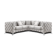 (Light Grey, 5 Seater Corner Sofa) SNOOZE Online Chesterfield 3 and 2 Seater Sofa Sets, Corner Sofas For Living Room, Upholstered Plush Fabric 3 Seater Velvet Sofas