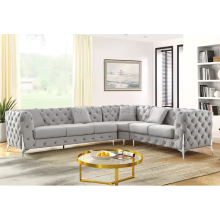 (Light Grey, 6 Seater Left Hand Facing) SNOOZE Online Chesterfield 3 and 2 Seater Sofa Sets, Corner Sofas For Living Room, Upholstered Plush Fabric 3 Seater Velvet Sofas