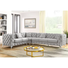 (Light Grey, 6 Seater Right Hand Facing) SNOOZE Online Chesterfield 3 and 2 Seater Sofa Sets, Corner Sofas For Living Room, Upholstered Plush Fabric 3 Seater Velvet Sofas