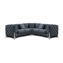 (Space Grey, 5 Seater Corner Sofa) SNOOZE Online Chesterfield 3 and 2 Seater Sofa Sets, Corner Sofas For Living Room, Upholstered Plush Fabric 3 Seater Velvet Sofas