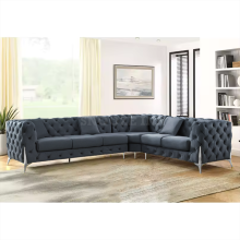 (Space Grey, 6 Seater Left Hand Facing) SNOOZE Online Chesterfield 3 and 2 Seater Sofa Sets, Corner Sofas For Living Room, Upholstered Plush Fabric 3 Seater Velvet Sofas
