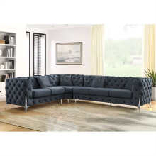 (Space Grey, 6 Seater Right Hand Facing) SNOOZE Online Chesterfield 3 and 2 Seater Sofa Sets, Corner Sofas For Living Room, Upholstered Plush Fabric 3 Seater Velvet Sofas