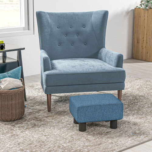 Homcom HOMCOM Chic Linen Fabric Footstool Ottoman Cube with 4 Plastic Legs Blue