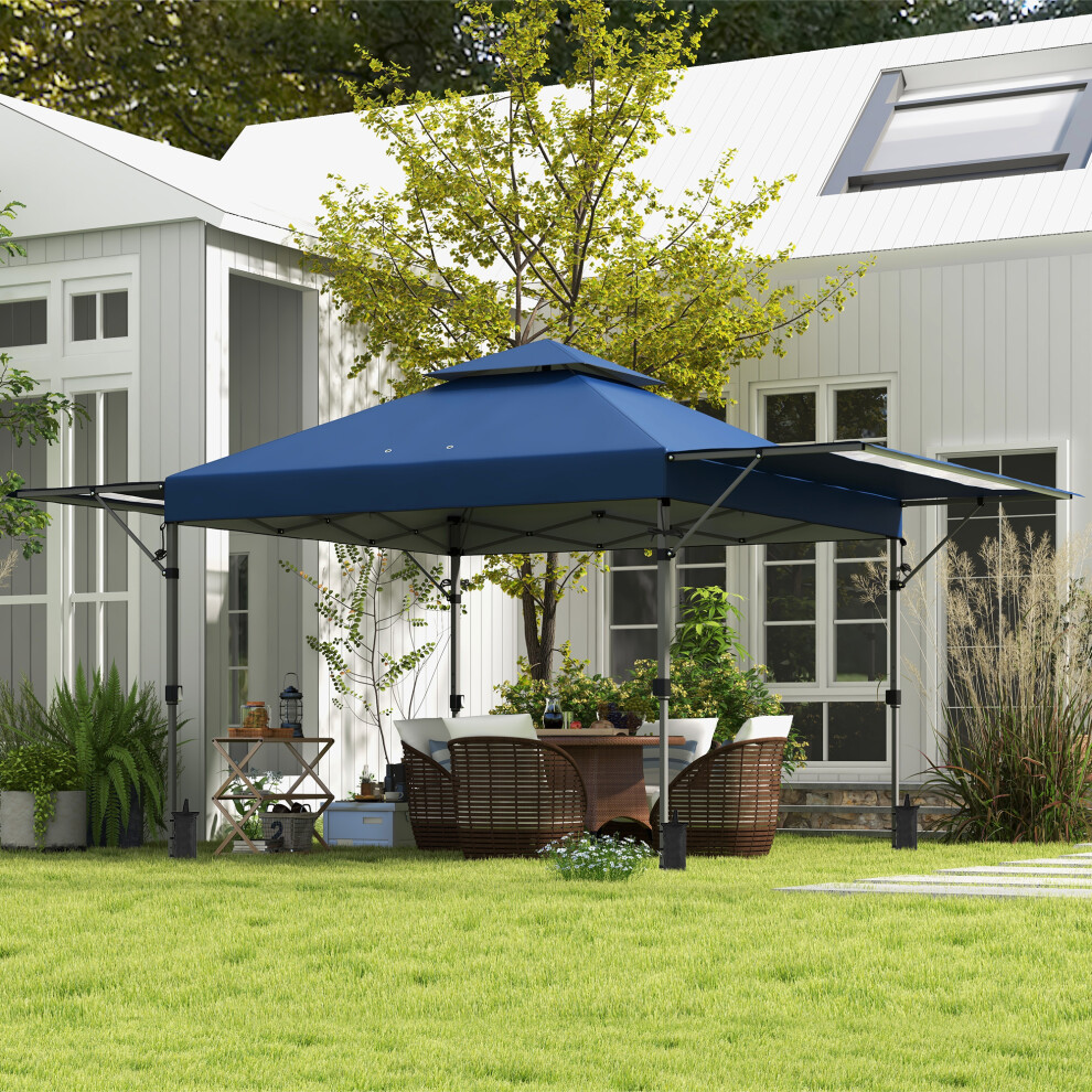 Outsunny 3 x 3(m) Pop Up Gazebo, Instant Shelter with Extend Dual Awning, Blue