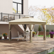 Outsunny 3.36x3.36m Pop Up Gazebo w/ Solar-Powered LED Lights Netting Khaki