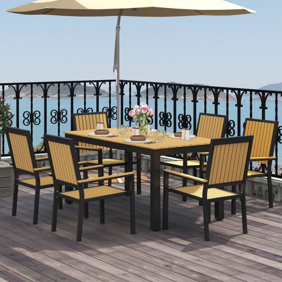 Outsunny 6 Seater Aluminium Garden Dining Set With Stackable Chairs, Natural