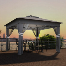 Outsunny 3.36x3.36m Pop Up Gazebo w/ Solar-Powered LED Lights Netting Grey