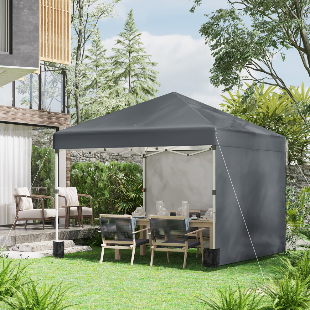 Outsunny 3x3 (M) Pop Up Gazebo Party Tent w/ 2 Sidewalls, Weight Bags Dark Grey