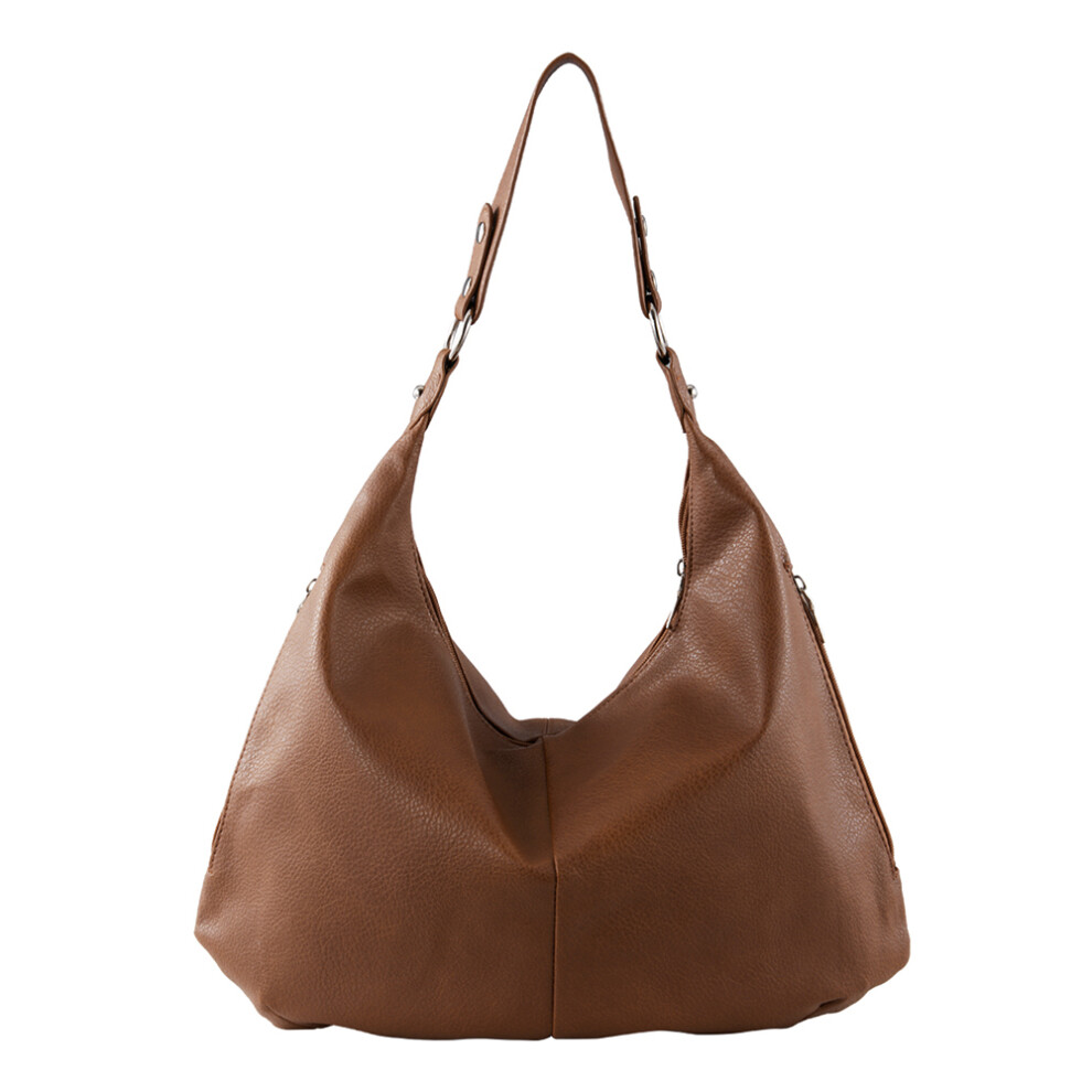 (Brown) PU Leather Shoulder Bag Handbag