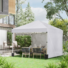 Outsunny 3x3 (M) Pop Up Gazebo Party Tent w/ 2 Sidewalls, Weight Bags, White