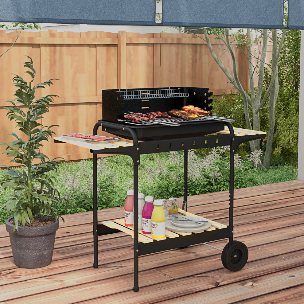 Outsunny Charcoal Barbecue Bbq Grill Trolley W/ 5-Level Grill Height Ash Catcher