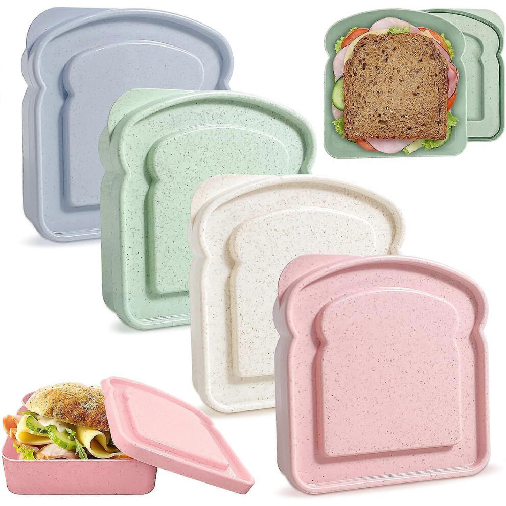 4pcs Sandwich Containers, Sandwich Containers for Lunch Boxes, Reusable Sandwich Box Container for Kids Cute Toast Shape