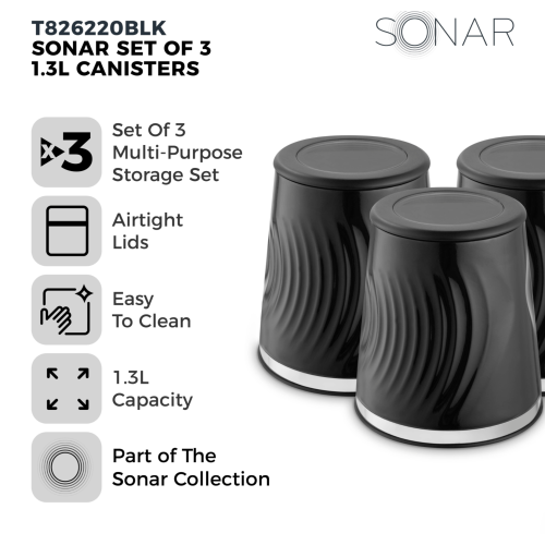 Tower Tower Sonar Kettle, 2 Slice Toaster & Canisters Kitchen Set (Black) 2