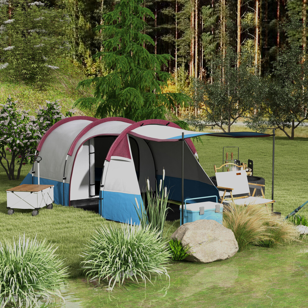 Outsunny 2-3 Man Camping Tunnel Tent With Bedroom And Living Room, Red