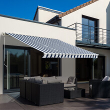Outsunny 3m x 2.5m Retractable Garden Awning - Blue/White, Aluminum Frame, Manual Crank, 90% UV Block, 2.5m Projection, Code 100110-007BW