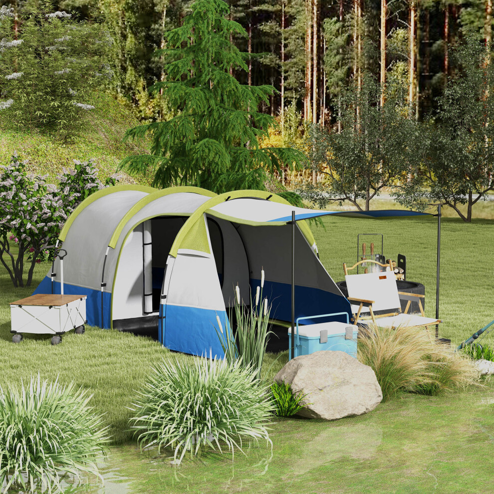 Outsunny 2-3 Man Camping Tunnel Tent with Bedroom and Living Room, Green