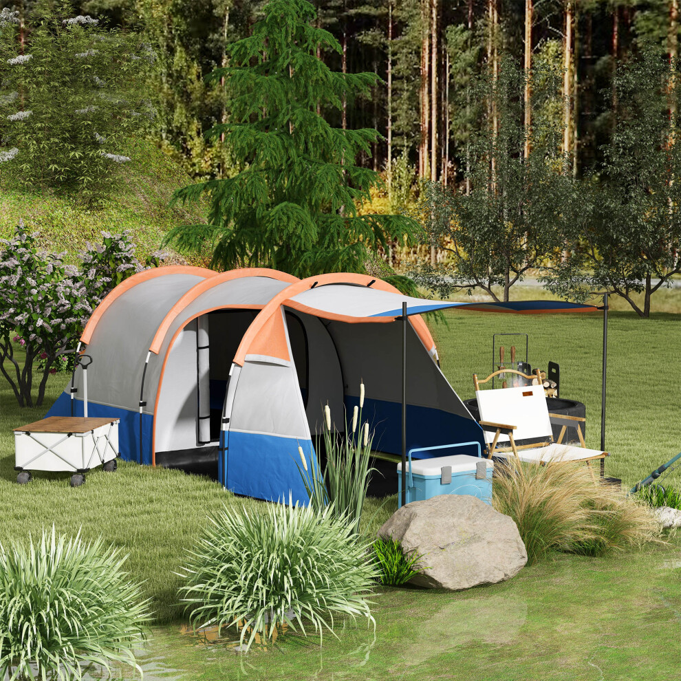 Outsunny 2-3 Man Camping Tunnel Tent With Bedroom And Living Room, Orange