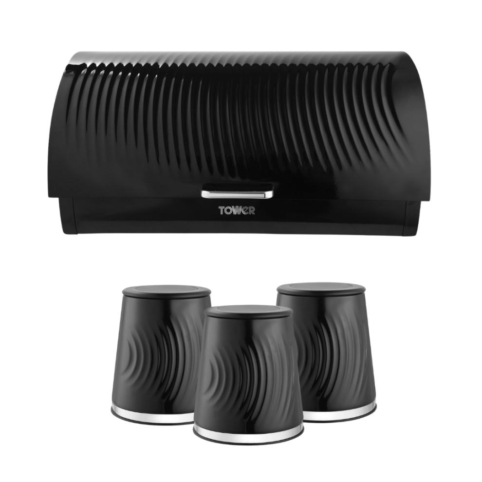 Tower Black Sonar Bread Bin & Canisters Kitchen Set (Black)