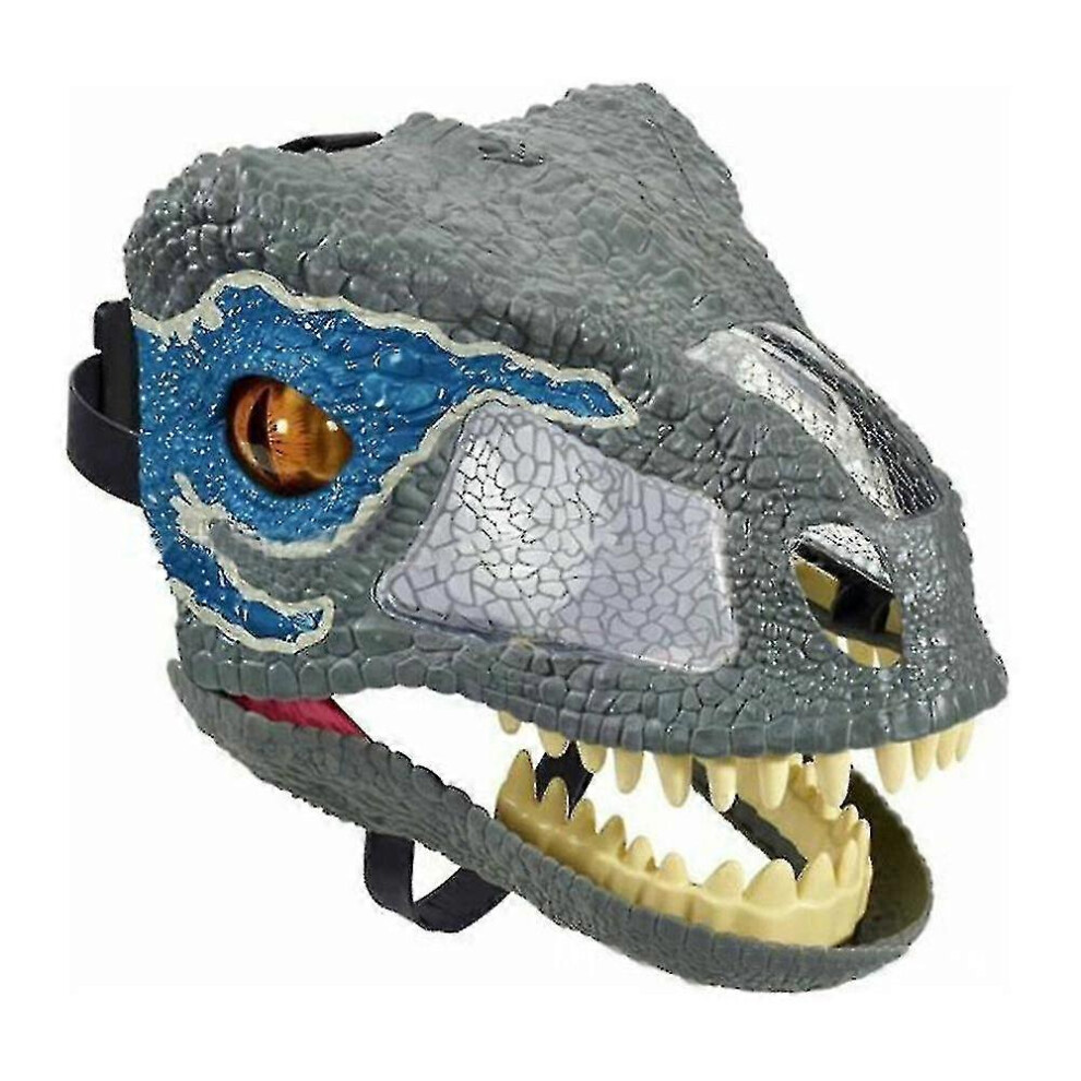 Hiigyl (Grey Blue, One Size) Jurassic World Dinosaur Movable Mouth Mask Tyrannosaurus Rex Mask Halloween Prop Blue,Grey