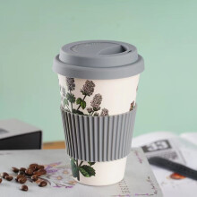 Grey Reusable Bamboo Travel Mug With Sausage Dogs Heat Shield & Anti-Spill Lid