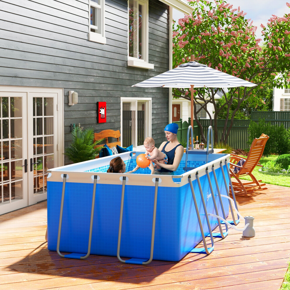 Outsunny Rectangle Above Ground Swimming Pool with Pump and Ladder, Blue