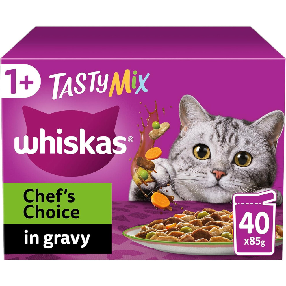 Whiskas Tasty Mix 1+ChefÂ´s Choice In Gravy 40 X 85 G Pouches, Adult Cat Food