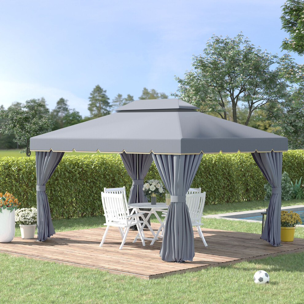 Outsunny 3X4m 2-Tier Gazebo Aluminium Garden Marquee Party Tent Grey