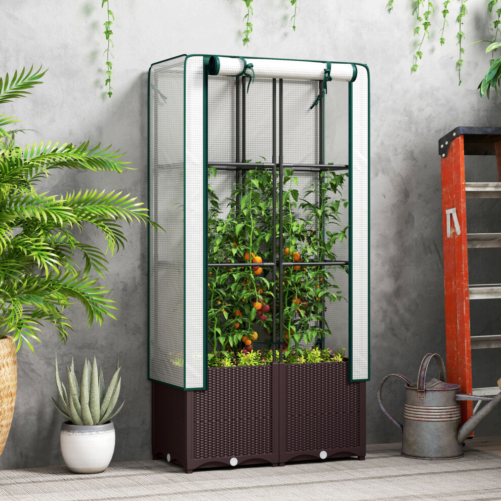 Outsunny Plastic Vegetable Planter With Trellis, 80 X 40 X 140 Cm