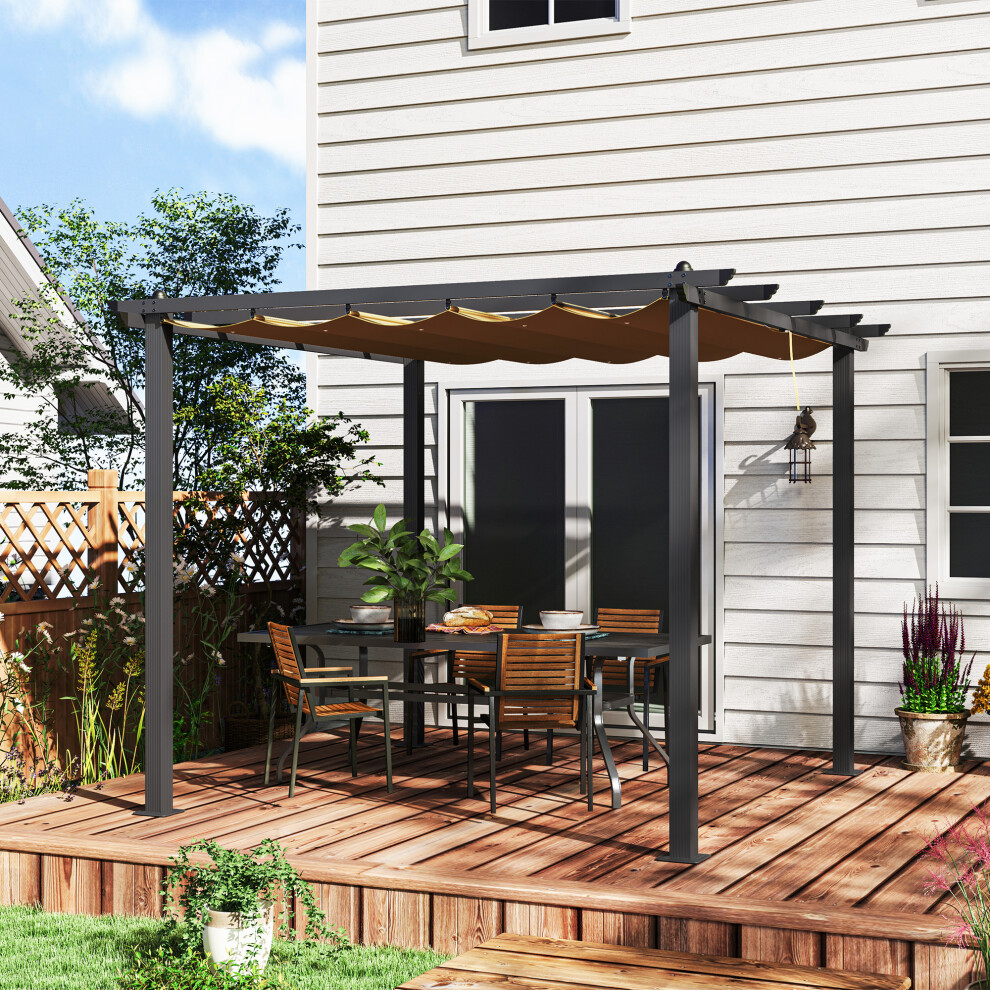 Outsunny 3 X 3(m) Aluminium Pergola With Retractable Roof, Garden Gazebo Khaki