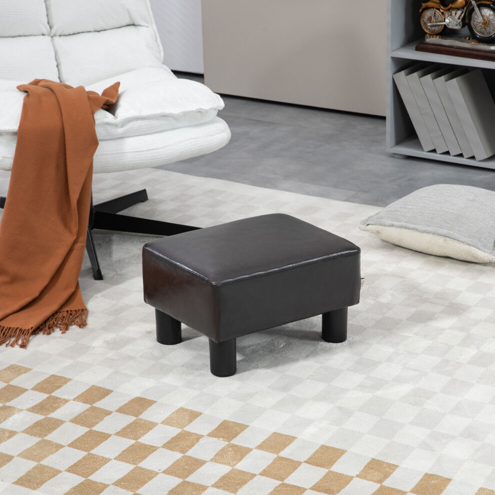 HOMCOM Chic Faux Leather Footstool Ottoman Cube with 4 Plastic Legs Brown