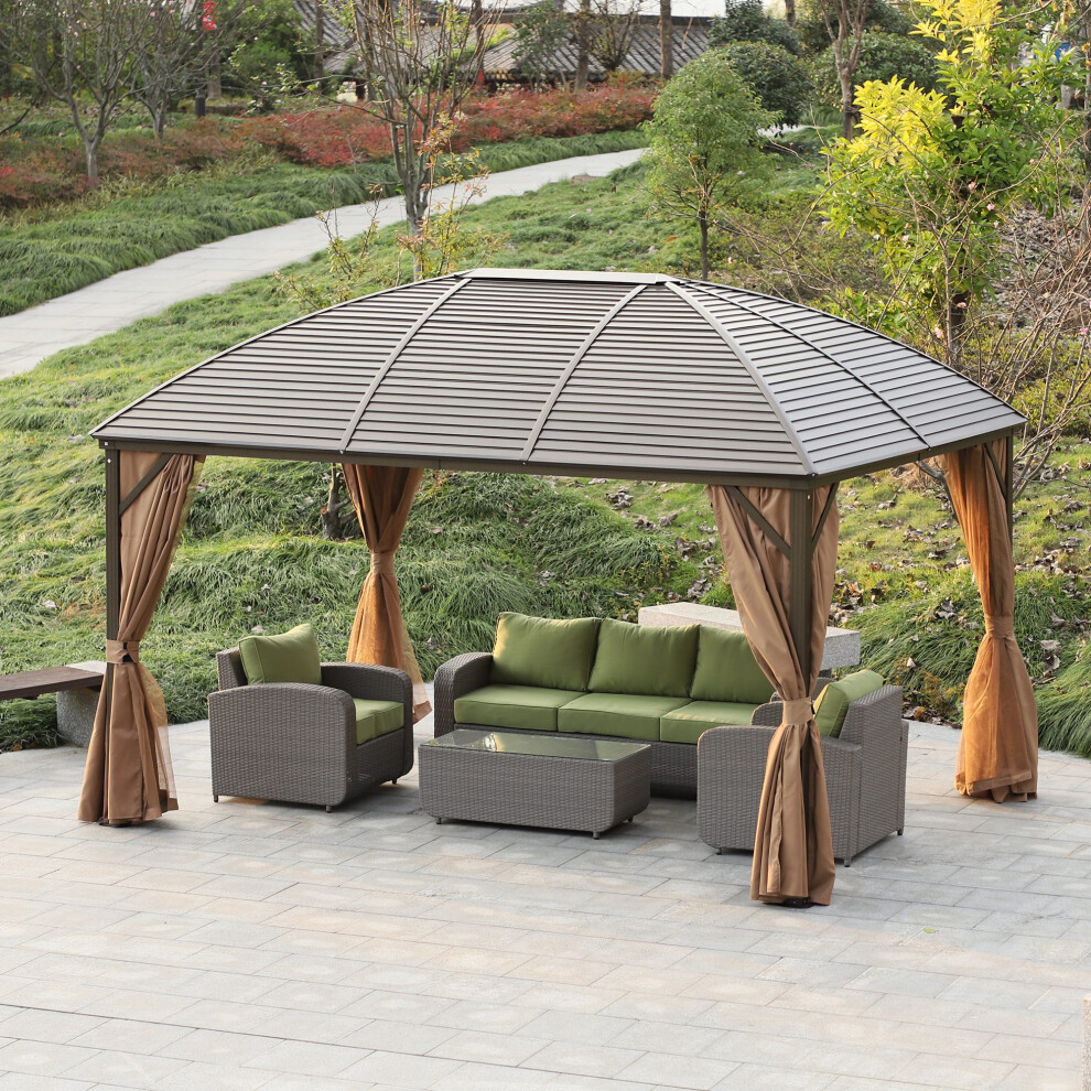 Outsunny 3 X 4M Hardtop Gazebo Aluminium Garden Pavilion Brown