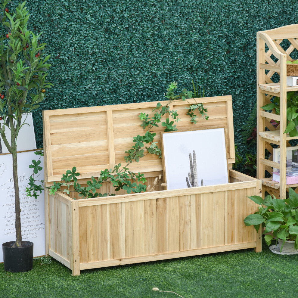 Outsunny Wood Storage Bench for Patio, Outdoor Garden Seating, Natural