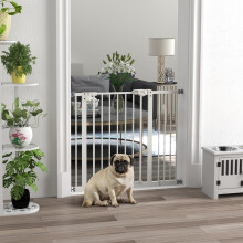 PawHut Adjustable Safety Gate with Extension – Auto-Close 30–90, One-Hand Operation, White – Includes 1 Extension & 4 Screws, D06-096V03WT