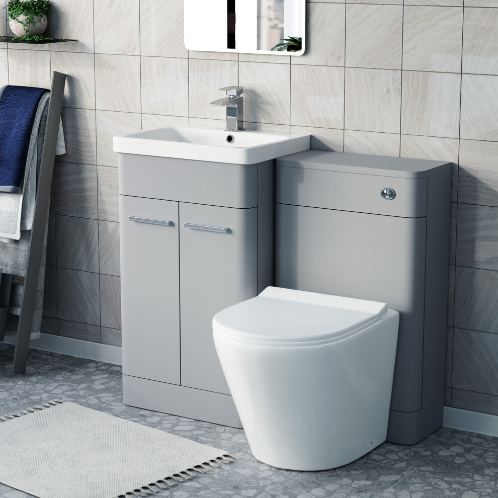 Nes Home Matte Grey 500Mm Freestanding Basin Vanity Wc Unit & Toilet Flat Pack